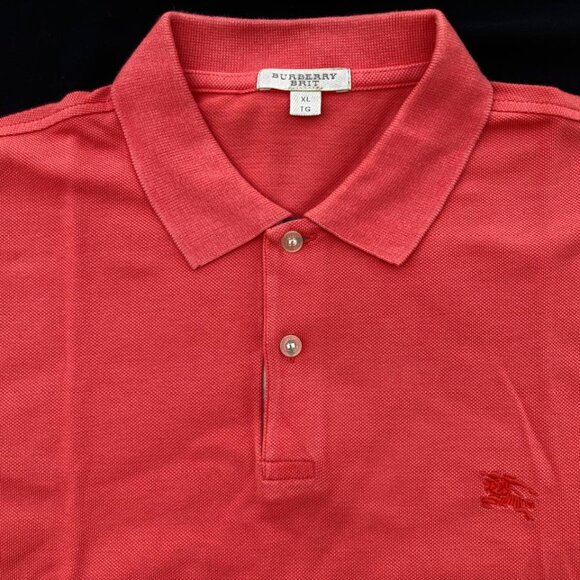 Burberry Brit Men Short Sleeve Shirt Nova Check Red Cotton Pique Polo - Picture 6 of 16